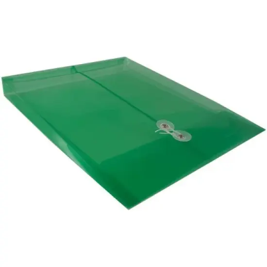 JAM Paper 9 3/4'' x 11 3/4'' Plastic Envelopes with Button and String Tie Closure, Letter Open End - Green: Filing Accessories image {3}