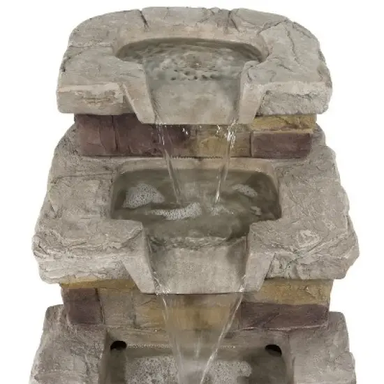 Sunnydaze 21"H Electric Polyresin 3-Tier Brick Steps Outdoor Water Fountain with LED Light image {2}