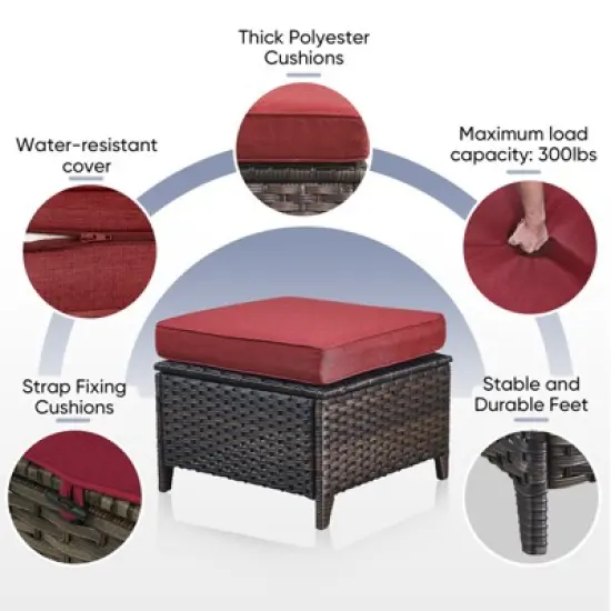 6 Pieces Outdoor Patio Furniture Set with Fire Pit Table, PE Resin All Weather Wicker Patio Propane Fire Pit Set with Patio Couch, Club Chairs in Red image {10}