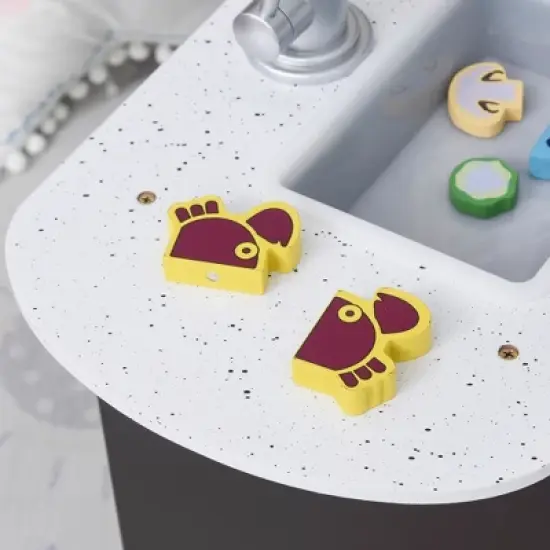 Qaba Play Kitchen, Corner Kids Kitchen Playset w/ Chalkboard, Range Hood, Ice Maker, Stove, Refrigerator Microwave, Sound & Lights image {6}