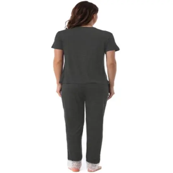 cheibear Womens Sleepwear V-Neck with Lace Nightwear with Pants Loungewear Pajama Set image {2}