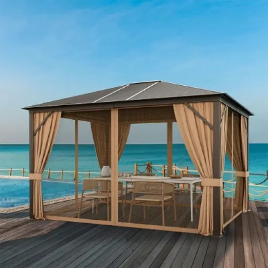 Costway 12' x  10' Patio Hardtop Gazebo W/ Galvanized Steel Top Aluminum Frame Outdoor image {2}
