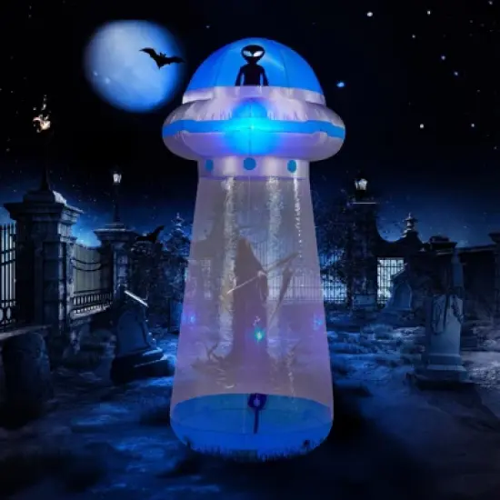 Angel Sar 8.8FT Halloween Inflatable UFO, Interactive Stand Inside Yard Decoration with LED Lights, for Indoor Outdoor Party Garden Decor image {1}
