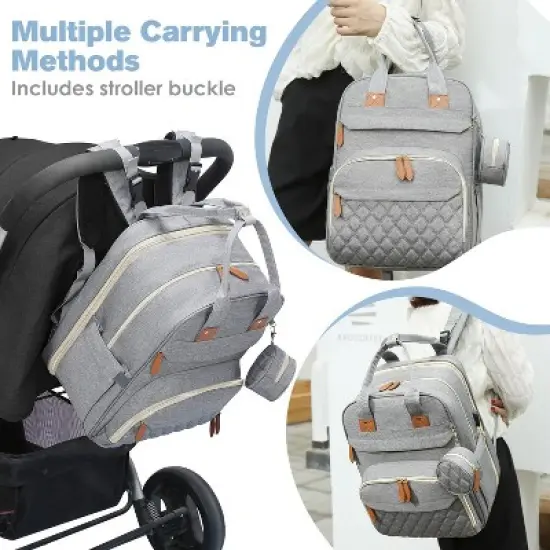 Itopfox Large Diaper Backpack with Changing Station, Insulated Pockets, USB Port, Waterproof, Lightweight, Unisex, Grey image {4}