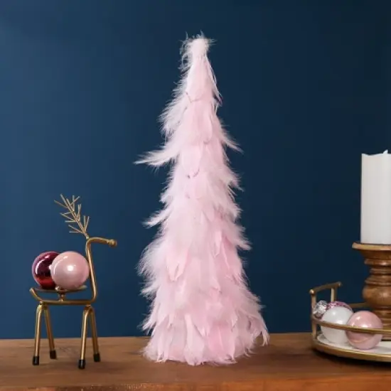Northlight Glittered Layered Feather Cone Tree Christmas Decoration - 19.5" - Pink image {1}