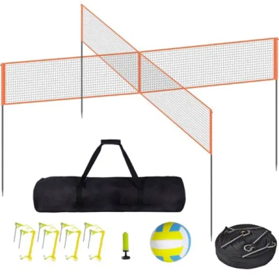 VEVOR 4-Way Volleyball Net, Adjustable Height Badminton Net Set for Backyard Beach Lawn, Outdoor Portable Volleyball Net with Carrying Bag image {8}