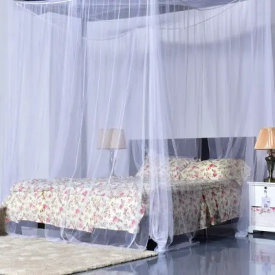 4 Corner Post Bed Canopy Mosquito Net Full Queen King Size Netting Bedding White image {2}