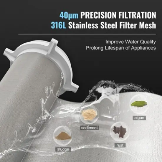 VEVOR Spin Down Filter, 40 Micron Whole House Sediment Filter for Well Water, 3/4" MNPT, 4 T/H High Flow Rate, White image {2}