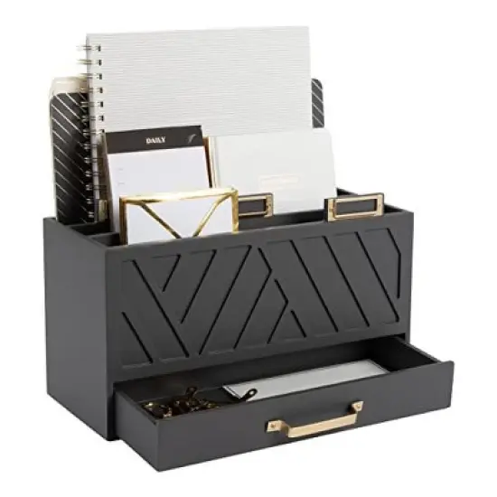 Blu Monaco Wooden Mail Organizer for Home and Desk - 3 Tier with Small Label Holders - Hold Letter Size File Folders image {7}