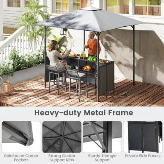 Costway 3 PCS Patio Bar Set with  2 Bar Stools Tempered Glass Bar Table Storage Shelf image {8}