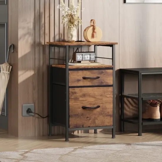 GALAXHERO  Night Stand Set 2, Nightstand with Charging Station, Bedside Tables for Bedroom, Side Table,Rustic Brown image {4}