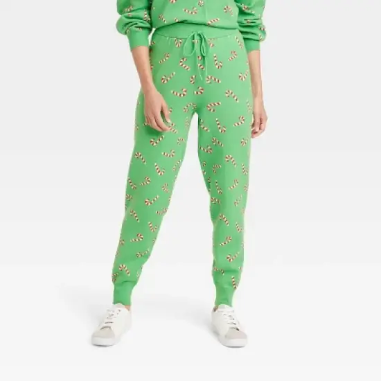 Women's Candy Cane Graphic Sweater Pants - Green image {4}