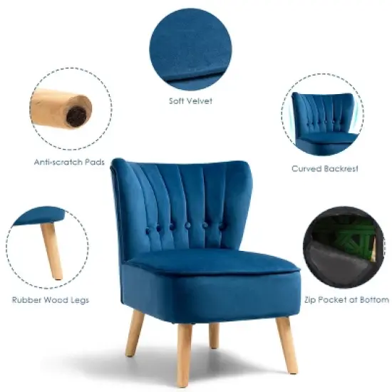 Costway Armless Accent Chair Tufted Velvet Leisure Chair Single Sofa Upholstered BlueGreenPink image {6}