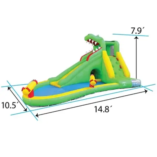 Pogo Bounce House Backyard Kids Home Water Park Inflatable Water Slide Gator with Splash Pool image {1}