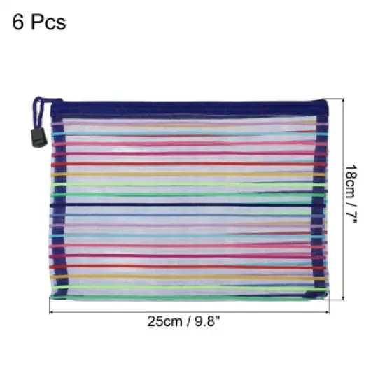 Unique Bargains Mesh Document Pencil Home Office Storage Zipper Pouches 6 Pcs image {1}