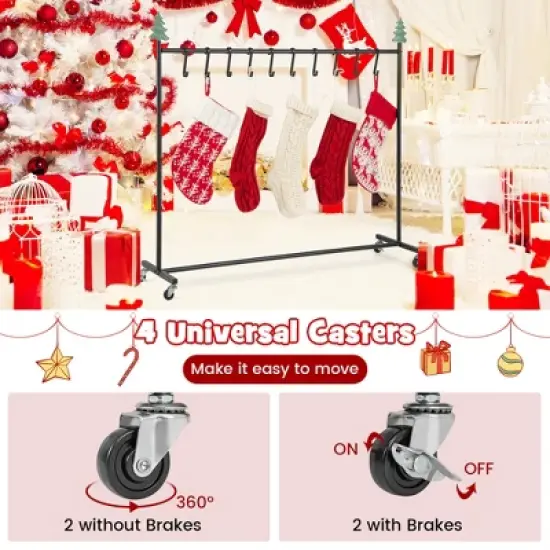 Tangkula Christmas Stocking Holder 46" Metal Stocking Stand with Christmas Decorations Freestanding Stocking Hanger Clothes Rack w/ 10 Hooks image {6}