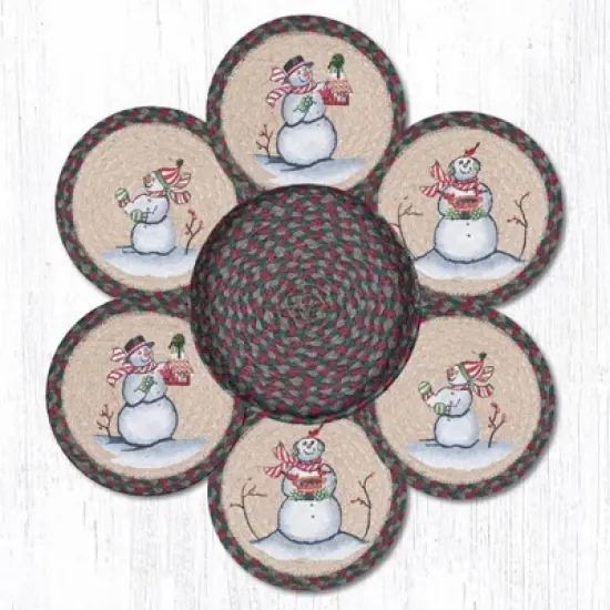 Earth Rugs Decorative Snowman Basket Printed Trivets 10" Farmhouse Kitchen Accent image {3}