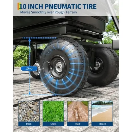 4 Cu. Ft. Poly Dump Cart - Heavy Duty 600 LBS Garden Cart, 10" No-Flat Tires & 180&deg; Handle, Rust-Proof, for Yard, Landscaping, Gardening image {2}