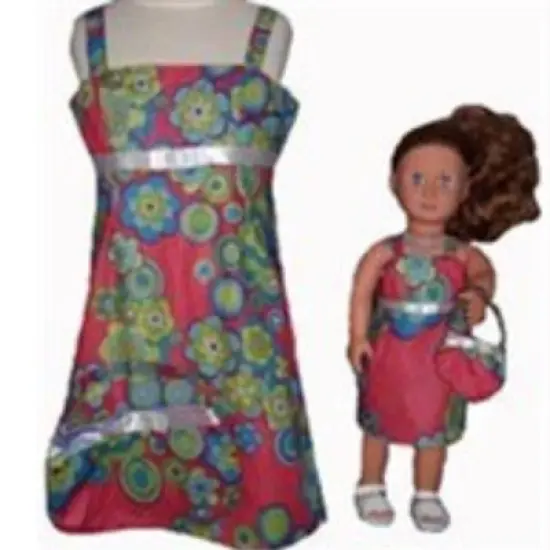 Doll Clothes Superstore Size 6 Matching Girl And Doll Red Flower Sundress With Purse image {1}