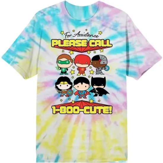 Justice League Chibi Character Group Pastel Spiral Real Wash Graphic Tee image {2}