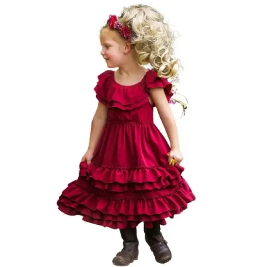 Girls Crisp Cranberry Tiered Ruffle Midi Dress - Mia Belle Girls image {1}
