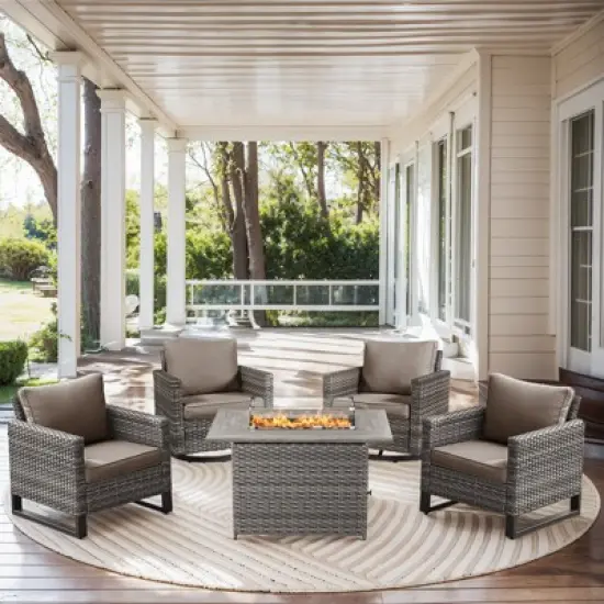 Buenhomino Patio Wicker Furniture Set with Fire Pit Table, PE Rattan Swivel Patio Chairs with Propane Fire Pit Table, 5PCS Patio Conversation Set image {17}