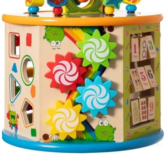 8 in 1 Colorful Attractive Wooden Kids Baby Activity Play Cube, Fun Toy Center For Playroom, Nursery, Preschool, and Doctors' Office image {8}