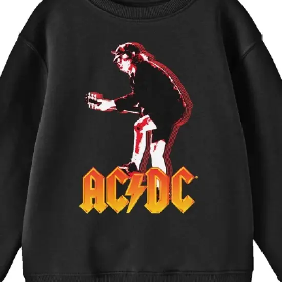AC/DC Angus Young Playing Guitar Youth Black Graphic Youth Crew Neck Long Sleeve Tee image {1}