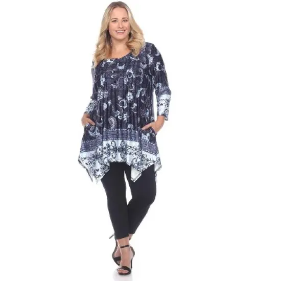 Women's Plus Size Victorian Print Tunic Top with Pockets - White Mark image {4}