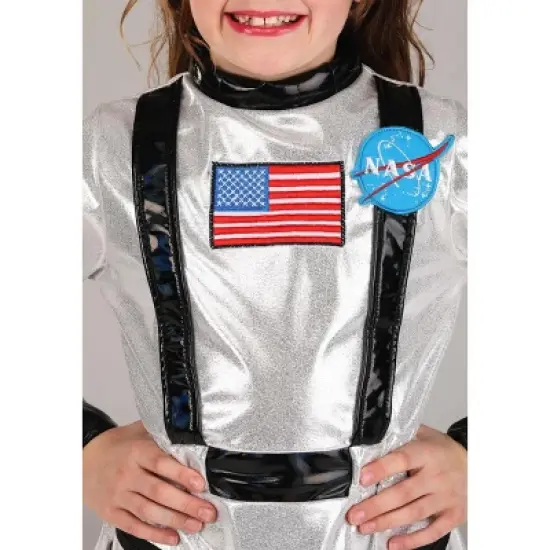 HalloweenCostumes.com Kid's Astronaut Costume Dress, Intergalactic Space Suit, Metallic Cosmic Halloween Costume for Girls image {2}