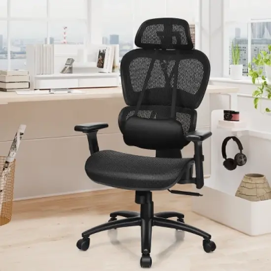 Mesh Office Chair Recliner High Back Adjustable with Headrest & Lumbar Support image {2}