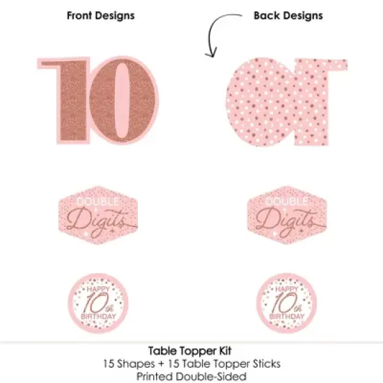 Big Dot of Happiness 10th Pink Rose Gold Birthday - Happy Birthday Party Centerpiece Sticks - Table Toppers - Set of 15 image {4}
