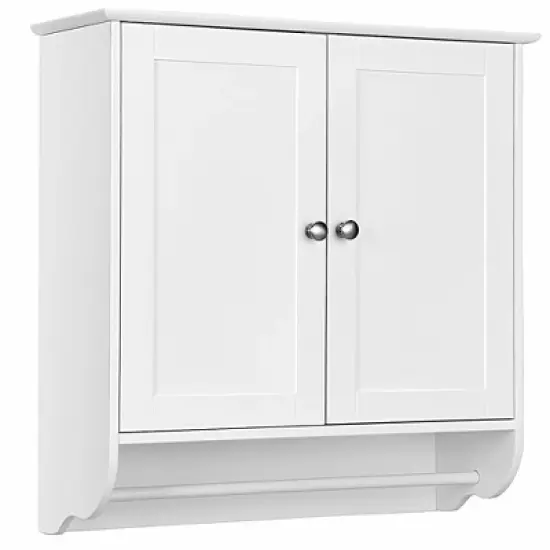 Costway Wall Mounted Bathroom Medicine Cabinet Storage Cupboard with Towel Bar Brown/Grey image {10}