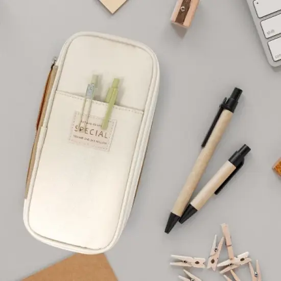 Wrapables Large Capacity Pencil Case, Expandable Pencil Pouch for Stationery Tools, Khaki image {4}