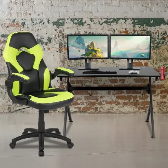 Flash Furniture Gaming Desk and Racing Chair Set with Cup Holder, Headphone Hook & 2 Wire Management Holes image {1}