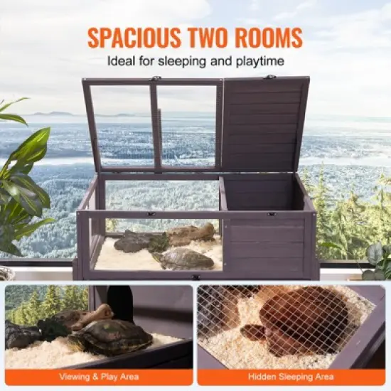 VEVOR Tortoise Habitat, Wooden Tortoise House Indoor & Outdoor, Rolling Tortoise Enclosure with Light Stand, Reptile Enclosure Small Animal Cage image {4}