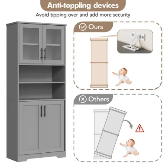 67" Tall Storage Cabinet, Pantry Cabinets with Glass Doors and Adjustable Shelves, Freestanding Kitchen Cupboard for Living Room, Dining Room image {4}