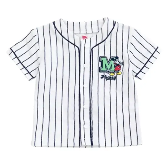 Disney Mickey Mouse Mickey Mouse Baseball Jersey V-neck Button Down Shirt Denim Shorts Outfit Set Newborn to Infant image {3}