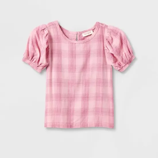 Toddler Girls' Plaid Top & Chambray Skirtall Set - Cat & Jack&trade; Pink image {2}