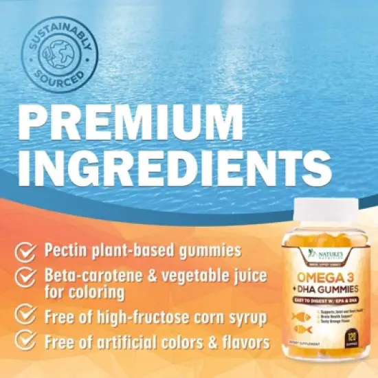 Omega 3 Fish Oil Gummies, Heart Healthy Omega 3 Gummy Supplement - DHA & EPA, Extra Strength Joint & Brain Support, 120 Gummies By Nature's Nutrition image {6}