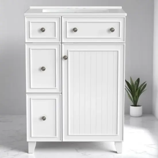 Mshliw 24" Bathroom Vanity with Ceramic Sink, 2 Drawers, Soft-Close Door, Freestanding Cabinet for Small Spaces, MDF and Wood image {20}