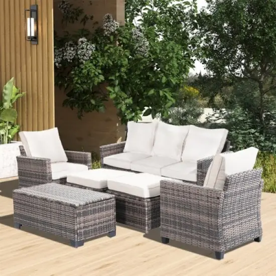 Yardgrace 6-Piece All-Weather Wicker Sofa Set with Storage Coffee Table image {1}