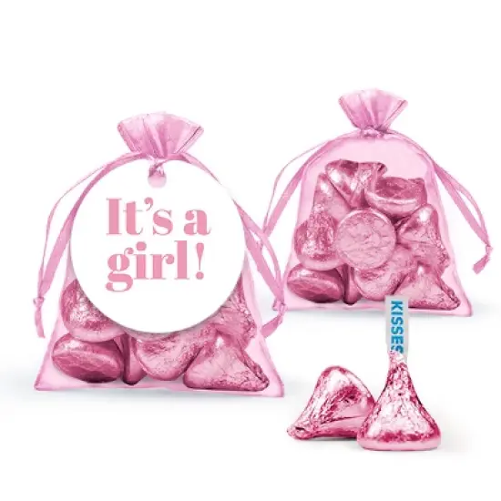 12ct It's a Girl Candy Baby Shower Party Favors Organza Bags with Milk Chocolate Kisses (12 Pack) image {1}