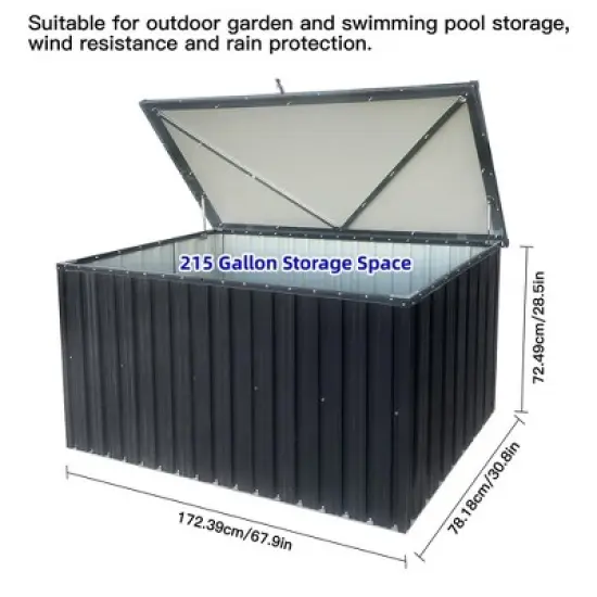 215 Gallon Outdoor Storage Box, Lockable Waterproof Outdoor Deck Boxes, Outdoor Organization Metal Storage Boxes for Furniture Cushions, Pool Toys image {4}