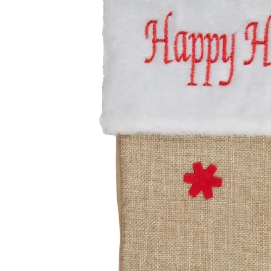 Northlight 19" Beige and Red Burlap "Happy Holidays" Forest Trees Christmas Stocking image {3}