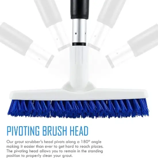 Grout Cleaner Brush with Telescopic Handle & Tough Bristles for Narrow & Wide Kitchen Shower Tub Tile Surfaces - by ELITRA HOME,Swivel Grout Scrubber image {5}