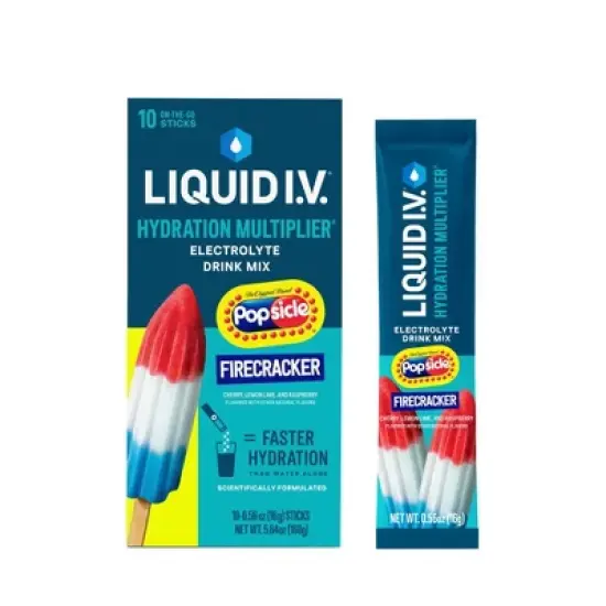 Liquid I.V. Hydration Multiplier Vegan Powder Electrolyte Supplements - Popsicle Firecracker - 0.56oz/10ct image {10}