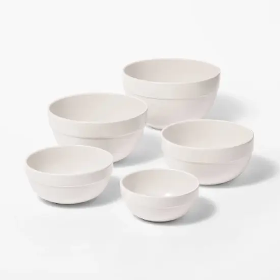 5pc Earthenware Ceramic Mixing Bowl Set - Figmint&trade; image {4}