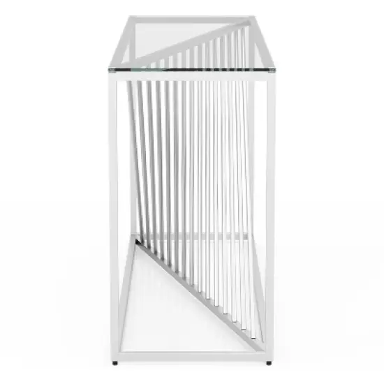 Wondry Geometric Inspired Sofa Table with Glass Top Chrome - miBasics image {3}