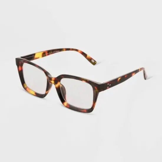 Women's Tortoise Print Shiny Plastic Rectangle Blue Light Filtering Glasses - Universal Thread&trade; Dark Brown image {1}
